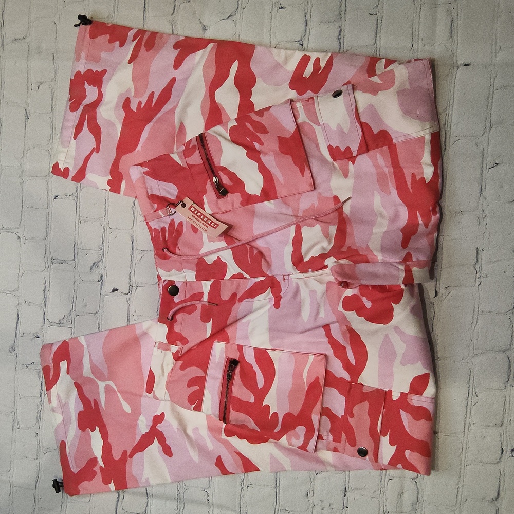Riflessi pink camo elastic waist band drawstring bootcut pants